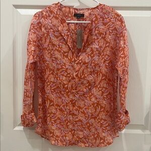 J. Crew Women Long sleeve 100% Ramie Tunic Top in Painted block Size XS New